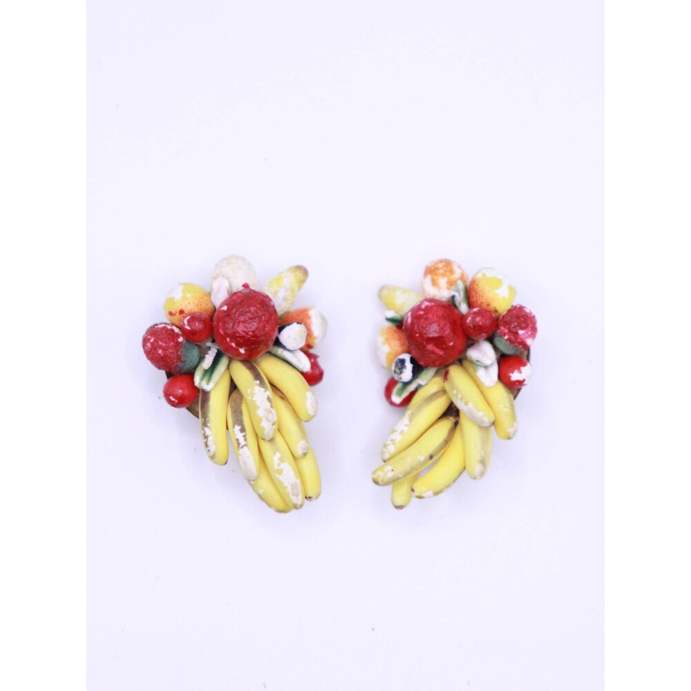 Vintage 1950s Western Germany Fruit salad mix clip on earrings